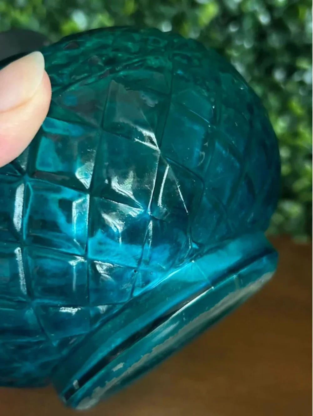 Vintage Pier 1 Blue Glass Oil Lamp Diamond Quilt Hurricane Lamp